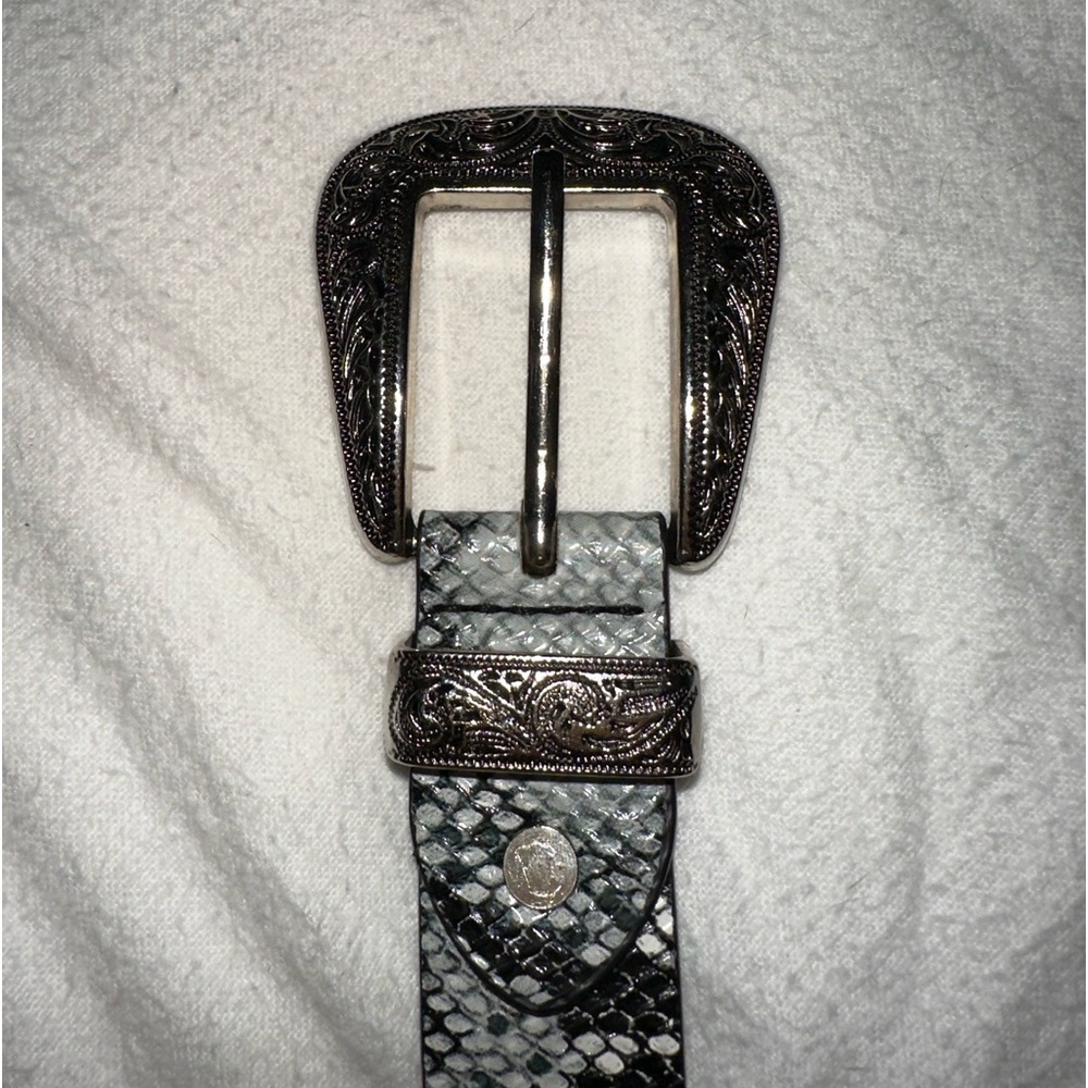 Grey and black snake skin belt